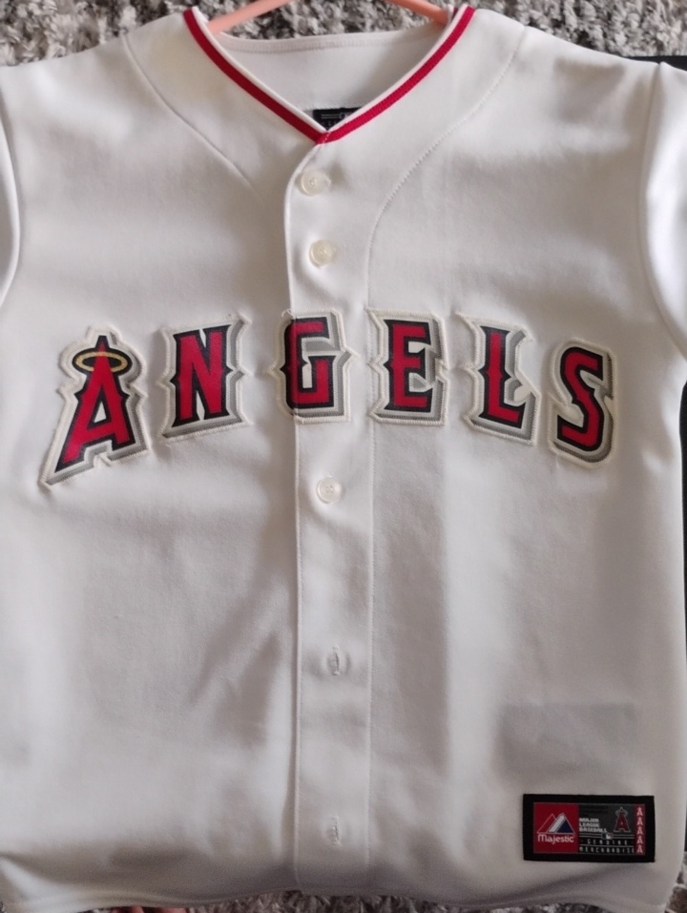 2 Identical Majestic White Los Angeles Angels Youth Button- Size S